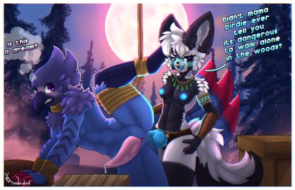 absurd_res anal anal_sex anthro avian bird blush breasts casper_(sodaduv) duo female genitals hi_res male male/female male_penetrated moon object_in_ass pegging penetration penis plant sex sex_toy sex_toy_in_ass sex_toy_insertion sex_toy_penetration sodaduv strap-on strapon text toying_partner tree