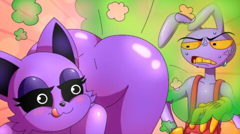 catnap_(poppy_playtime) fart farting_on_another jax_(the_amazing_digital_circus) sweating tongue_out