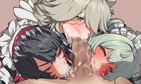 1boy 2024 3girls adult_and_teenager age_difference alexandrina_sebastiane aobasuta aobasuta100 balls big_penis black_hair blowjob blush censored cheek_bulge closed_eyes collaborative_fellatio color corin_wickes cum cum_in_mouth cum_inside cute deepthroat_mark drool drooling ellen_joe eye_contact female female_focus fringe green_hair grey_hair hoyoverse implied_deepthroat large_penis light-skinned_female long_twintails looking_at_viewer maid maid_headdress maid_uniform male multiple_females multiple_girls oral pale-skinned_female penis petite pov purple_eyes red_eyes saliva saliva_on_penis saliva_trail skinny slim sloppy sloppy_blowjob sucking sucking_balls sucking_penis sucking_testicles teenager testicles thiren trio triple_fellatio turquoise_hair twintails victoria_housekeeping zenless_zone_zero