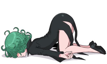 1girls bending_over bent_over curly_hair defeat defeated female female_focus female_only green_hair humiliated humiliation one-punch_man short_hair solo solo_female solo_focus tatsumaki white_background