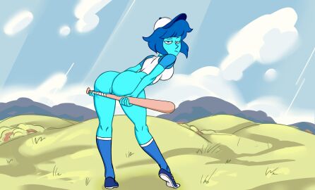 1girls accurate_art_style ass baseball_bat baseball_cap baseball_uniform big_ass big_butt blue_body blue_eyes blue_hair blue_skin bottom_heavy breasts cartoon_network clothing edit exposed_ass expressionless fat_ass female gem_(species) grimphantom hourglass_figure lapis_lazuli_(bob) lapis_lazuli_(steven_universe) lemoeve looking_back medium_breasts outside presenting_ass redraw socks solo steven_universe straight_face thick_legs thick_thighs thighs wide_hips