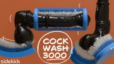 3d animal_genitalia animal_penis animated artist_name balls black_penis brown_background brush cleaning disembodied_penis duo english_text equid equine equine_genitalia equine_penis feral genitals horse male mammal penis sidekick simple_background text