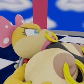 1boy 1girls 3d animated big_breasts big_lips bimbo black-skinned_male black_skin blender blender_(software) blowjob blue_eyes bow breasts dld493v2 fellatio female female_focus jewelry koopa koopaling large_breasts lips male male/female mario_(series) necklace nintendo nipple_piercing nipple_rings nipples non-mammal_breasts nose_piercing nose_ring oral paizufella paizuri pearl_necklace penis piercing pitch-black_skin self_upload septum_piercing thick_lips wendy_o._koopa yellow_body