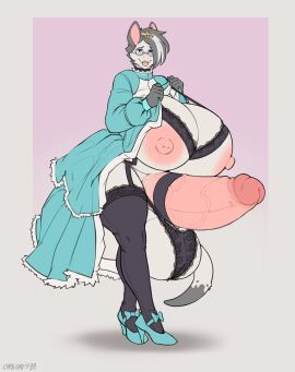 1futa 2024 anthro areola arti_(artistorphy) balls big_balls big_breasts big_penis biped blush blush_lines breasts casloafy clothed clothing crown dated dragon dress english_text erection eyewear fur furred_dragon furred_scalie futa_focus futa_only futanari garter_straps genitals glasses hair headgear hi_res huge_balls huge_breasts huge_cock hyper hyper_breasts hyper_genitalia hyper_penis ineffective_clothing intersex legwear lingerie looking_at_viewer male male_(lore) multicolored_body mythological_creature mythological_scalie mythology nipples paws penis scalie short_hair signature simple_background skimpy solo speech_bubble stockings tail text tiara vein veiny_penis