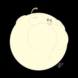 big_breasts bornconfused breasts female inflation meowth spherical_inflation sunken_head sunken_limbs thick_thighs wide_hips