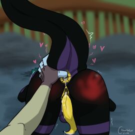 after_anal after_sex after_vaginal ambiguous_gender ambiguous_species anal bed bent_over crownator cum_in_pussy digital_drawing_(artwork) digital_media_(artwork) doggy_style dripping_cum female finger_in_ass hand_print hand_print_on_ass heart_symbol hearts_around_head on_bed on_knees penis pussy shading shake_lines shaking_orgasm tagme tail tapering_penis