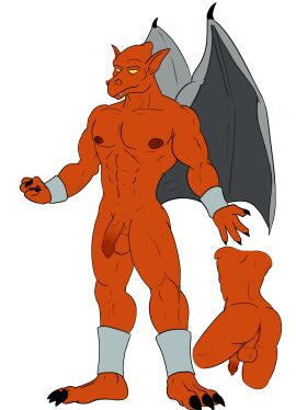 abs anklet anus ass backsack balamoo balls ballsack bracelet capcom demon demon's_crest digital_media_(artwork) empty_eyes fangs firebrand flaccid foreskin foreskin_overhang gargoyle gargoyle's_quest genitals ghosts_'n_goblins hi_res humanoid_genitalia humanoid_penis humanoid_pointy_ears jewelry long_foreskin male membrane_(anatomy) membranous_wings muscular muscular_male navel nipples nude penis red_arremer red_body simple_background solo teeth uncircumcised unretracted_foreskin wings