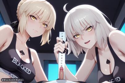 ai ai_animation ai_generated artoria_pendragon blacked blacked_clothing blackedaibabes cock_hungry cock_worship cuckold cuckolding cum cum_on_breasts cum_on_face fate/grand_order fate/stay_night fate_(series) handjob huge_cock interracial jeanne_alter jeanne_d'arc_(fate) licking licking_penis measuring_penis music ntr oral pov qos qos_tattoo ruler saber saber_alter size_difference small_penis small_penis_humiliation sph tagme video