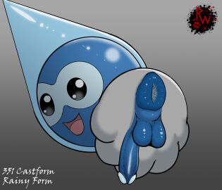 anus backsack balls ballsack big_anus big_penis blue_body castform darkened_genitalia digital_media_(artwork) floating_head_creature game_freak generation_3_pokemon genitals grey_body half-erect hi_res humanoid_genitalia humanoid_penis looking_at_viewer looking_back male male_only nintendo on_model open_mouth penis pokemon pokemon_(species) presenting puffy_anus rainy_castform rapistwerewolf rear_view simple_background smile solo