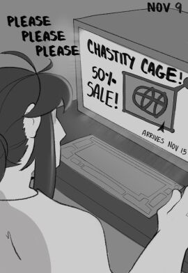 begging chastity_cage chastity_device computer computer_monitor male male_focus male_only nnn no_nut_november online ordering original_character ri_liver shopping