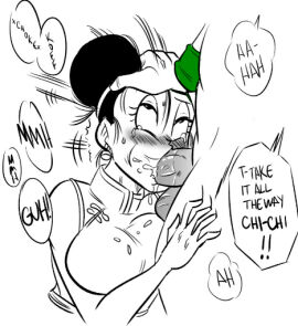 2d blowjob cheating_wife chichi chichi_(majin_buu_saga) cum dragon_ball female fully_clothed oral tenshinhan tien_shinhan uncolored