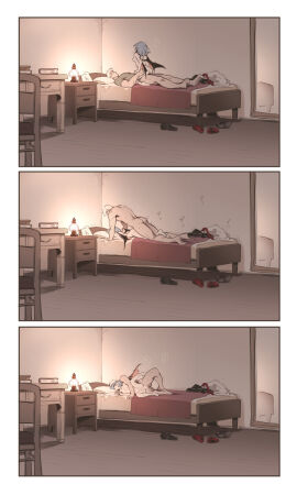 1boy 1girls asutora bat_wings blue_hair comic cowgirl_position doggy_style female female_on_top from_behind husband_and_wife making_love male married_couple multiple_views naked nude on_bed prone_bone remilia_scarlet romantic room sex spooning straight touhou wholesome_sex