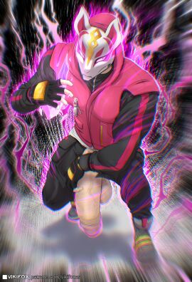1boy blurry_background blurry_foreground drift_(fortnite) fortnite fortnite:_battle_royale gemstone gloves glowing_eyes glowing_stone hyper_penis male male_only mask masked masked_male muscular muscular_male nipples penis piercing solo stone vikifox_(artist)
