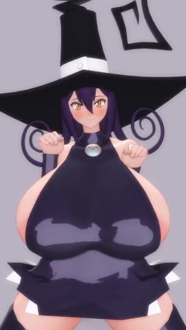 1girls 3d areola_slip areolae bare_shoulders black_legwear blair_(soul_eater) blush bouncing_breasts breasts breasts_bigger_than_head busty curled_hair female female_only huge_breasts light-skinned_female light_skin little_ruitare long_hair looking_at_viewer no_sound purple_hair short_playtime sideboob solo soul_eater tagme thick_thighs thighhighs video witch_costume witch_hat yellow_eyes