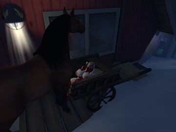 3d chilling christmas dead_or_alive female honoka_(doa) horse zoophilia