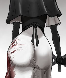 1girls artist_request ass ass_focus big_ass big_butt blood_stain blood_stained_clothes clothed clothes elden_ring elden_ring_nightreign fromsoftware fully_clothed hood large_ass large_butt nun nun's_habit nun_outfit scholar_(nightreign) undertaker_(nightreign)
