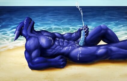 2022 abs anthro beach biceps blehyr blue_body blue_horn blue_penis blue_scales blue_tail bodily_fluids claws colored cum cum_on_arm cum_on_belly cum_on_body cum_on_chest cum_on_hand cum_on_leg cum_on_own_arm cum_on_own_belly cum_on_own_chest cum_on_own_hand cum_on_own_leg cum_on_own_penis cum_on_penis cum_on_self digital_media_(artwork) digital_painting_(artwork) dragon english_description fist genital_fluids genitals glans glistening glistening_body half-closed_eyes hi_res horn humanoid_genitalia humanoid_penis knee_pulled_up light lighting looking_pleasured lying male male_anthro masturbation multicolored_body multicolored_scales muscular muscular_anthro muscular_male mythological_creature mythological_scalie mythology narrowed_eyes nude nude_anthro nude_male on_back open_mouth orgasm orgasm_face outside outside_masturbation pecs penis public public_masturbation public_nudity quads sand scales scalie sea shadow signature solo spikes spikes_(anatomy) sunlight tail teeth two-tone_body two-tone_scales virlym_(blehyr) water wave white_claws white_sclera yellow_eyes