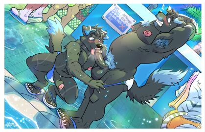 4_toes absurd_res anthro balls blush braxe canid canine canis clothing domestic_dog dutch_angle erection father_(lore) father_and_child_(lore) father_and_son_(lore) feet foreskin genitals hi_res hollowpup humanoid_genitalia humanoid_penis incest_(lore) male male/male mammal navel nipples oral outside parent_(lore) parent_and_child_(lore) parent_and_son_(lore) partially_retracted_foreskin penis plantigrade public retracted_foreskin son_(lore) speedo swimwear toes uncircumcised