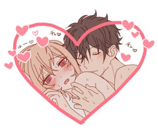 1boy after_sex black-haired_male black_hair blonde-haired_female blonde_hair couple cuddling doromame female heart kissing male naked nakiri_asahi nakiri_erina shokugeki_no_souma siblings sweat