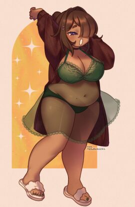1girls babydoll babydoll_lingerie bbw belly belly_button bob_squatley breasts bridget_(meowburgerz) brown_hair choker chubby chubby_female collar fat female green_lingerie hair_ornament hair_over_one_eye large_breasts lingerie meowburgerz mole_on_belly mole_on_breast no_sex oc original_character painted_toenails purple_eyes scars_on_thighs self_upload short_hair stretching tan_body tan_skin tummy yawn yawning