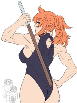 1girls 2024 2boys 2d 2d_(artwork) artist_name ass asta_(black_clover) back_view background_characters big_ass black_clover bokken breasts clothed clothed_female color female female_focus honexstage light-skinned_female light_skin looking_at_viewer looking_back mature_female mereoleona_vermillion muscular muscular_female nice_ass one-piece_swimsuit questionable sketch skwd thick_ass thick_thighs watermelon watermelon_helmet wooden_sword yami_sukehiro