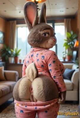 ahe_gao ai_generated animated anthro anus ass big_breasts big_butt bonnie_hopps breasts bubble_butt clothing curvaceous curvy_figure disney female furry genitals huge_butt lagomorph leporid living_room looking_pleasured mammal mature_female narrowed_eyes overweight pajamas pussy rabbit rear_view shaking_butt solo tagme teasing video vlrgromns voluptuous zootopia