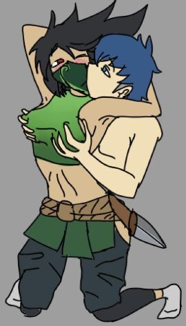 akali akali_jhomen_tethi armpit armpits arms_above_head arms_around_neck arms_around_partner arms_up baggy_clothing baggy_pants blade blush breasts crop_top dagger dangerous feet female fondling fondling_breast from_behind giyermo grabbing_another's_breast grabbing_breasts grope groping groping_breasts kissing kunai league_of_legends making_out male mask masked masked_female midriff sideboob skirt socks soles wholesome