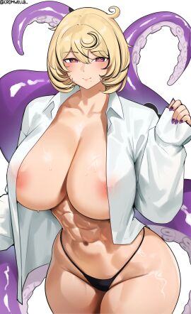1girls absurdres areola ass big_areola big_ass big_breasts big_thighs black_hair blonde_hair blonde_pubic_hair blush breasts breasts_bigger_than_head cromwellb female female_pubic_hair gauze gigantic_ass gigantic_breasts gigantic_thighs grey_background highres huge_ass huge_breasts huge_thighs large_breasts looking_at_viewer mole mole_under_mouth multicolored_hair navel nipples purple_eyes short_hair six_pack smile solo solo_female stomach sweat sweatdrop sweating tentacle thick_thighs thighs thong twitter_link two-tone_hair unbuttoned unbuttoned_shirt venus_body yidhari_murphy zenless_zone_zero