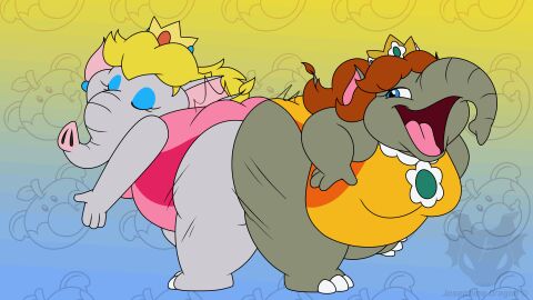 2025 3_dog_band alternate_species animated anthro ass bbw big_ass big_butt bubble_butt butt_slam closed_eyes crown elephant elephant_daisy elephant_fruit elephant_peach elephantid eyelashes female gif jougidragon jouigidragon mario_(series) open_mouth pachyderm plump plump_ass plump_thighs princess_daisy princess_peach proboscidean reference smile smiling super_mario_bros. super_mario_bros._wonder trunk trunk_(anatomy)