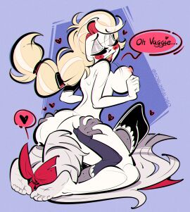 2girls arm_warmers artist_name ass ass_focus ass_grab ass_in_face back back_view backboob bare_arms bare_ass bare_back bare_breasts bare_legs bare_shoulders bare_thighs barefoot blonde_hair breasts breasts_out canon_couple cartoony charlie_morningstar_(hazbin_hotel) color colored cowgirl_position demon facesitting fanart feet female foot_fetish goblingal260 grey_skin hazbin_hotel hell lesbian_couple lesbian_sex nude nude_female self_upload sitting sitting_on_another sitting_on_face sitting_on_floor sitting_on_person tights vaggie_(hazbin_hotel) white_hair white_skin yuri