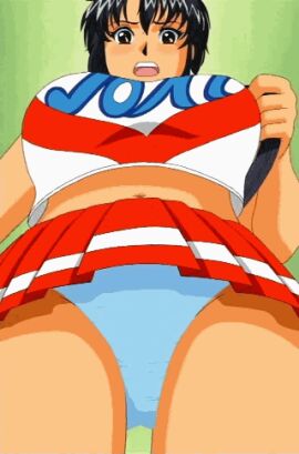animated black_hair cheerleader_uniform female karen_(hentai) okawa_ryo panty_pull pubic_hair stitched tagme teenage_female