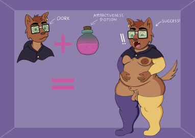 2024 absurd_res animal_genitalia anthro arm_warmers armwear arrow_sign ass balls barcus_(the_owl_house) big_ass big_butt black_eyewear black_glasses black_hood blush blush_lines brown_body brown_ears brown_fur brown_hair brown_nipples brown_nose brown_tail canid canine canis clothing digital_media_(artwork) disney domestic_dog ear_piercing ear_ring english_text equal_sign exclamation_point eyewear fur genitals glasses green_eyes hair hands_on_belly hands_on_own_belly hi_res hood itsme_hilo legwear looking_at_self male male_only mammal moobs multicolored_body multicolored_fur nipples notched_ear piercing plus_sign potion purple_arm_warmers purple_armwear purple_background purple_clothing purple_legwear purple_thigh_highs ring_piercing sheath simple_background slightly_chubby slightly_chubby_anthro smile solo standing surprise surprised_expression tail text the_owl_house thick_thighs thigh_highs three-quarter_view two-tone_body two-tone_fur yellow_arm_warmers yellow_armwear yellow_clothing yellow_legwear yellow_thigh_highs