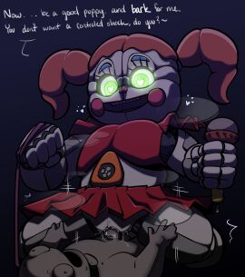 1boy 1girls 2024 2d 2d_(artwork) a_stranger12 animatronic animatronic_female astranger baby_(fnafsl) circus_baby circus_baby_(fnaf) circus_baby_(original) cowgirl_position dominant domination english english_text female female_on_top femdom five_nights_at_freddy's five_nights_at_freddy's:_sister_location full_color green_eyes grey_body heart heart-shaped_pupils heart_eyes high_resolution highres leash male male_on_bottom male_penetrating male_penetrating_female motion_lines on_model penetration penile penile_penetration penis pussy robot robot_girl scottgames straight text upskirt vaginal_penetration vaginal_sex