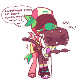 anal anal_sex ass cat_ears cat_tail chibi color colored cosmo_(dandy's_world) dandy's_world feminine_male gay gay_sex gimphorse hiding in_public male object_head size_difference speech_bubble sprout_(dandy's_world) text text_bubble white_background