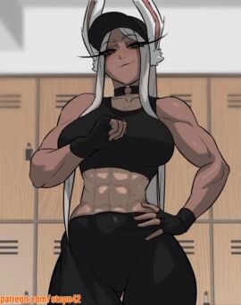 1girls above_view abs against_locker animal_ears animated animated_gif assertive_female athletic athletic_female bare_shoulders big_breasts biting_own_lip black_choker black_gloves black_headband black_pants black_sports_bra boku_no_hero_academia bouncing_breasts breast_drop breasts breasts_out breath bunny_ears bunny_girl cap choker clothes_lift clothes_pull clothing_aside collarbone dark-skinned_female dark_skin dominant_female english_commentary female fingerless_gloves fit fit_female flashing_breasts gif gloves grin gym gym_clothes hand_on_own_hip headband kemonomimi large_breasts lifted_by_self locker locker_room long_eyelashes long_hair looking_at_viewer loop looping_animation mature_female mirko miruko muscular muscular_female my_hero_academia naughty_face navel nipples o-ring o-ring_choker obliques one-piece_tan pants parted_bangs parted_lips patreon_username ponytail pov pov_crotch rabbit_ears rabbit_girl rabbit_tail red_eyes rumi_usagiyama shirt_lift shoulder_blades showing_breasts slim_waist smile solo solo_focus sports_bra standing stomach stopu tan tanlines thick_thighs thighs tight_clothes tight_pants titty_drop tomboy uncensored veins very_long_hair viewed_from_below white_hair yoga_pants