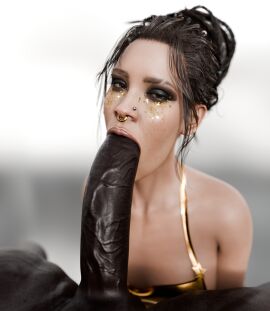 3d big_black_cock big_cock blowjob cock_worship cyberpunk_2077 dark-skinned_male dark_skin derpderp eyebrow_piercing female glitter huge_cock interracial jewelry looking_at_viewer male nose_piercing nose_ring panam_palmer penis sucking_penis