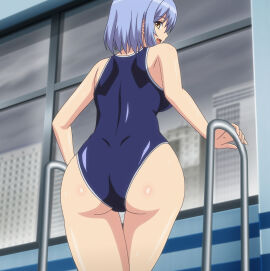 10s 1girls 2010s 2015 2d animated ass backboob big_ass big_breasts blue_hair breasts brown_eyes busty curvy fat_ass female female_only gakuen_de_jikan_yo_tomare highres huge_ass large_breasts legs long_hair looking_at_viewer looking_back one-piece_swimsuit open_mouth pool school_swimsuit screencap screenshot sensual seto_manaka shiny_skin short_hair smile solo standing stitched suzuki_mirano swimsuit thighs tongue voluptuous window