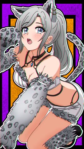 blush breasts cat_girl catgirl clothed d4dj female keekee_(kk_d4ni) leopard_ears leopard_print leopard_tail niijima_ibuki