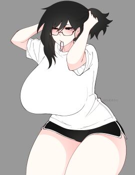 1girls big_breasts blue_eyes breasts clothing dani_(shiirano) dark_hair female female_only glasses imnotshiira_(artist) light-skinned_female light_skin original shiirano solo tagme thick_thighs voluptuous