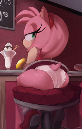 1girls amy_rose anthro ass big_ass cameltoe clothed cranihum dress female female_only furry hedgehog looking_at_viewer looking_back panties pussy sega shoes sitting skirt solo sonic_(series) sonic_the_hedgehog_(series) underwear unimpressed upskirt wardrobe_malfunction white_panties white_underwear