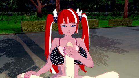 4th_of_july alternate_eye_color alternate_hair_color american_flag_bikini animated anonymous_male bikini_top black_eyebrows black_eyelashes blue_eyes breasts cleavage cum_on_face fortnite fortnite:_battle_royale hair handjob koikatsu large_boobs large_breasts large_penis lennox_rose_(fortnite) light-skinned_male night outdoors outercourse outside penis red_hair streaked_hair tagme tan tanline tanned tanned_female tanned_skin