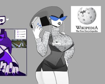 2024 big_breasts big_lips book breasts deltarune female glasses librarian name_tag omega_symbol painted_nails parkour_civilization queen_(deltarune) skirt sqwunx_(artist) thick_thighs turtleneck wikipedia