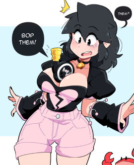 bop_it breasts female fully_clothed lucia_(scott_malin) object_between_breasts original original_character scott_malin tagme