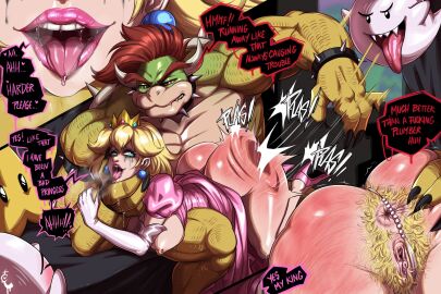 1boy 1girls absurd_res anthro anus areolae ass big_breasts blonde_hair blonde_pubic_hair blue_eyes boo_(mario) bowser breasts crown dialogue dress drooling earrings english_text female femsub hairy_anus hairy_pussy heart horns long_hair male maledom mario_(series) muscular muscular_male neck_grab nintendo nipple_piercing nipples open_mouth pearl_thong pink_lipstick pleasure_face princess_peach pubic_hair pussy red_eyes red_hair rough runny_makeup saliva sharp_fingernails spank_marks spanking spanking_ass speech_bubble spiked_bracelet spiked_collar spread_anus spreading super_mario_bros. super_mario_galaxy_(2026_film) thick_ass tongue_out turtlechan very_high_resolution