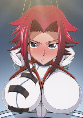 blue_eyes breasts code_geass enormous_breasts female huge_breasts kallen_stadtfeld long_hair medium_hair red_hair straitjacket