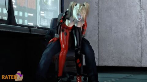 1boy 1girls 3d 3d_animation animated animated_image batman:_arkham_knight batman_(series) blonde_hair breasts clothed_sex clown dark-skinned_male dark_skin dc dc_comics enjoying exposed_breasts female femdom front_view harley_quinn harley_quinn_(arkham) harley_quinn_(arkham_knight) harley_quinn_(classic) interracial light-skinned_female light_skin looking_back male pussy rated_l restrained riding source_filmmaker tagme vaginal_penetration