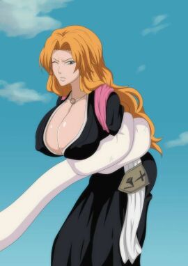 ayaka_(artist) big_breasts bleach bondage breasts cleavage female kimono matsumoto_rangiku mole orange_hair restrained tentacle wide_hips