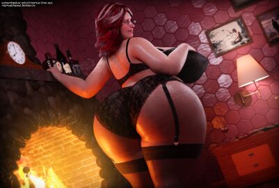 1girls 3d armpit_hair ass big_ass big_breasts blue_eyes blush boadicea_hardiman breasts curvy female female_only fireplace freckles garter_belt garter_straps gilf glasses gmilf hairy huge_ass huge_breasts lingerie milf multicolored_hair older_female original original_character rasmus-the-owl red_hair redhead room solo stockings stretch_marks thick_thighs white_hair wide_hips