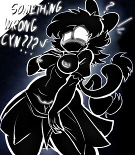 1girls black_body black_hair black_nose bow diddlydooter1 edit edited edited_art edited_by_uploader edited_official_artwork female female_only fluffy_hair glowing glowing_eyes glowing_genitalia glowing_nipples glowing_pussy image murder_drones pussy pussy_lips solo solo_female solo_focus tessa_elliot text vagina