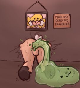 anal anal_sex anthro backsack balls ballsack bean0tastic bodily_fluids bovid caprine duo femboy game_over gameplay_mechanics genitals goo_creature hi_res hooves male male_only mammal penetration photo picture_on_wall sex sheep slime stuck sweat tentacle tentacle_in_ass tentacle_penetration tentacle_rape tentacle_sex through_wall